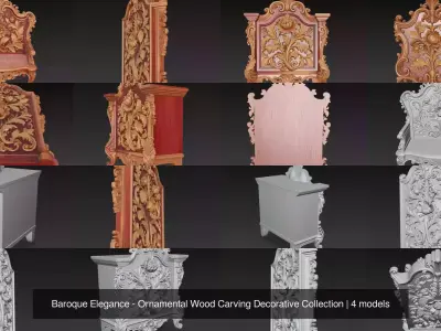 Baroque Elegance - Ornamental Wood Carving Decorative Collection 3D Model Pack