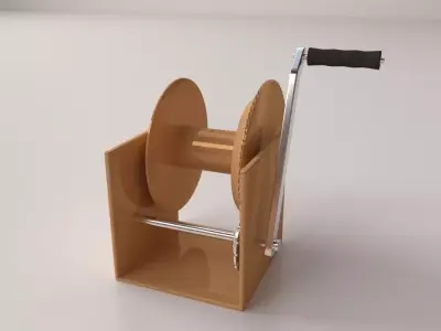 Winch wooden reel with handle 3D model