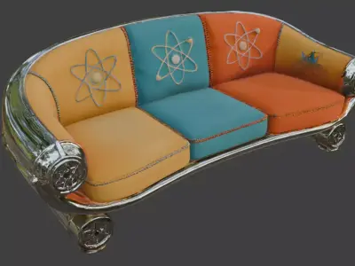 Retro Industrial Atompunk Chrome Sofa 3D Model Low-poly 3D model