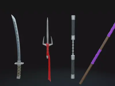 TMNT Weapons Pack Stylized Ninja Gear for Animation Low-poly 3D model