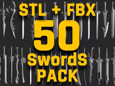 50 Swords Pack stl  fbx Low-poly 3D model
