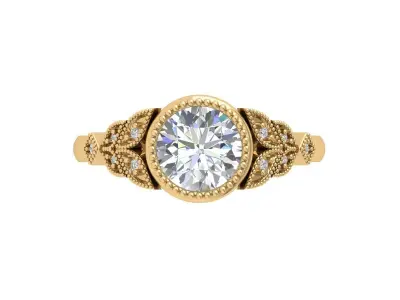 Solitaire Engagement Art Deco Ring 3D print model 52