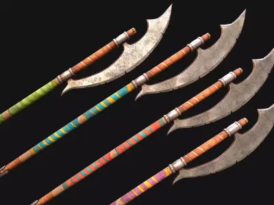 Medieval Polearms Weapon Berdysh Axe Glaive Armory Set Low-poly 3D model