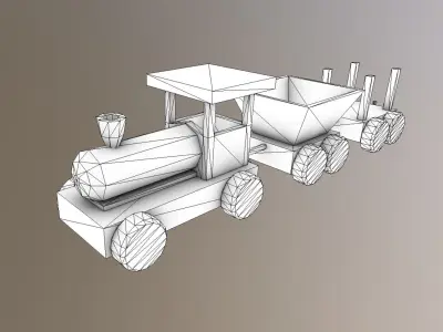 Low Poly Wooden Toy Train Low-poly 3D model