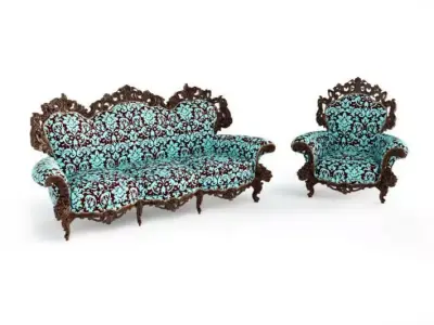 Antique Couch Wooden 3D model