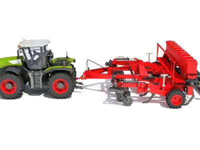 Tractor with Seed Drill 3D model 2