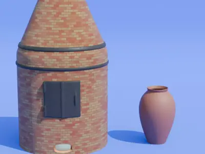 Pottery Kiln and Ceramic Vase 3D model