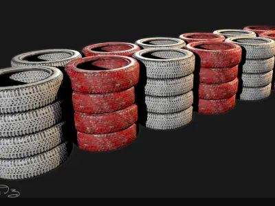 Low Poly PBR Tyre Pack Low-poly 3D model