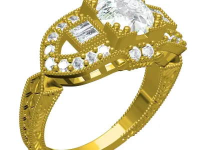 Antique Art Deco Vintage Ring 3D print model