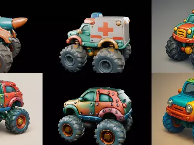 Monster Truck bundle 9 pack 100 glb 3D model