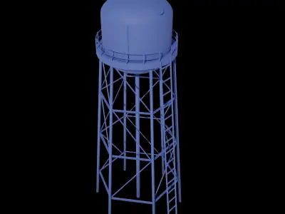 Round Overhead Tank - Cylindrical Low-poly 3D model
