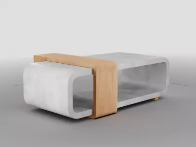 Industrial Coffee Table - Concrete and Oak Low-poly 3D model