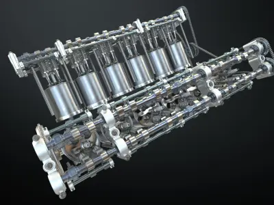  V12 Engine Working Animated 3D model