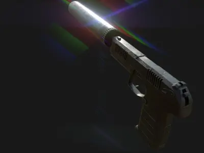 Russian self loading pistol Udav with silencer Low-poly 3D model