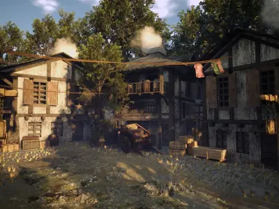 Game ready Medieval Village Low-poly 3D model