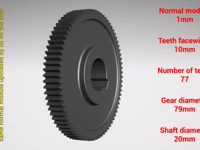 Cylindrical gear - paired - z77 m1 D79 d20 3D print model