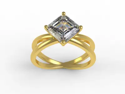 Antique Asscher Diamond Split Shank Solitaire Engagement Ring 3D print model