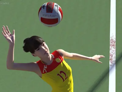 Young Chinese Woman Volleyball Player Pose 3D model