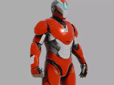 Red Silver Futuristic Power Armor 3D model