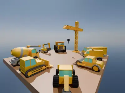 Roblox Ready Low Poly Construction Vehicles and Sign Set Low-poly 3D model