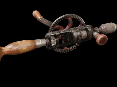 Hand old drill machine Game Ready Model  3D model