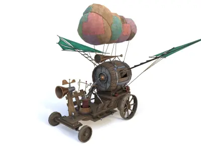 Airship 3 steam powered car with sail on top Low-poly 3D model