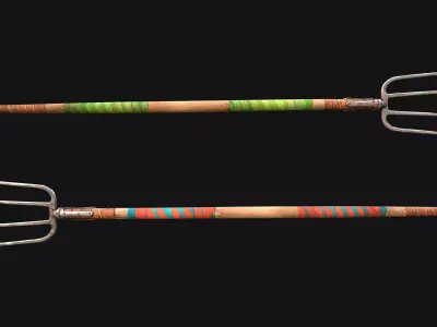 Medieval Wooden Pitchfork Polearm Weapons Farmers Tools Low-poly 3D model