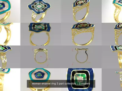 woman enamel ring 3 part collection  3D Model Pack