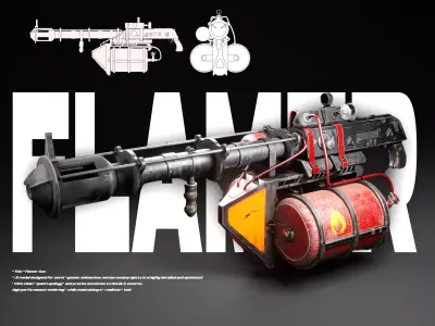 Flamer Gun High Quality PBR 3D Model Low-poly 3D model