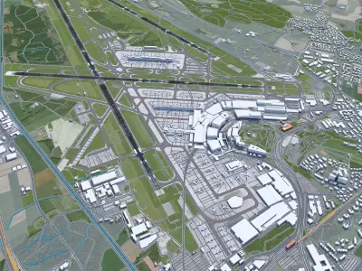 Zurich Airport 10km Low-poly 3D model