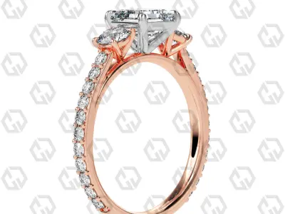 Ring 121 Asscher cathedral pave set shank 3 stone ring  3D print model