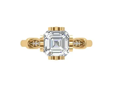 Asscher Solitair Ring 3D print model 6