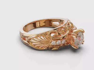Edwardian era styled gold and diamonds engagement ring Camellia 3D print model
