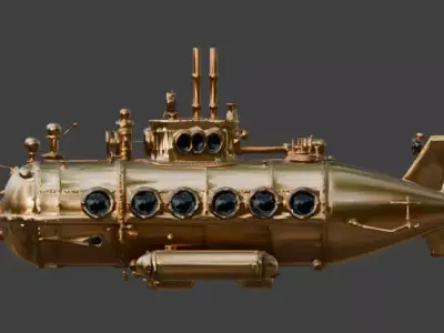 Steampunk Mini Submarine 3D Model Low-poly 3D model