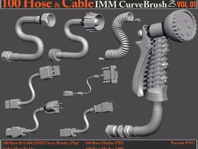 100 Hose and Cable IMM Curve Brush VOL01 Low-poly 3D model