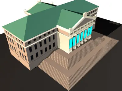 Museum building with steps and roof 3D model