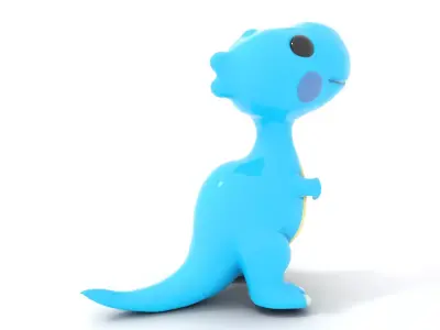 Whimsical bright blue cartoon dino with short snout wide eyes... Low-poly 3D model