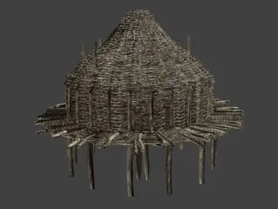 Prehistoric House - Boar Skin Roof Low-poly 3D model