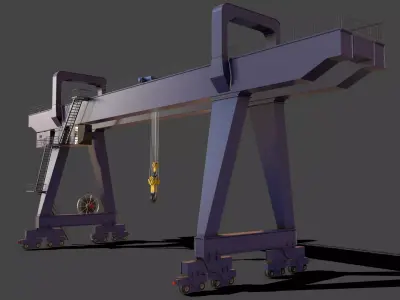 PBR Double Girder Gantry Crane V2 - Blue Dark Low-poly 3D model