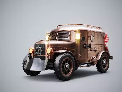 Steampunk Armored Van PBR Textured Vehicle Low-poly 3D model