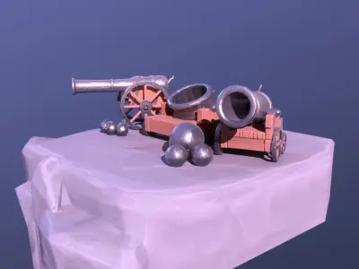Artillery cannon Low-poly 3D model