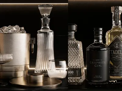 Bar Set 1 Alcohol Whiskey Rum Gin 3D model