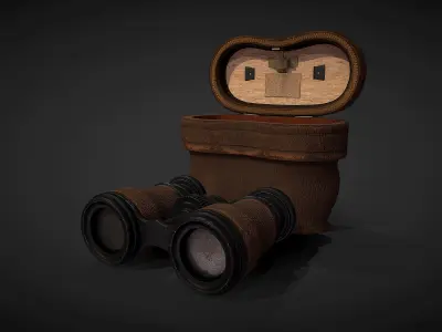 Antique Binoculars with Case - Low Poly Low-poly 3D model
