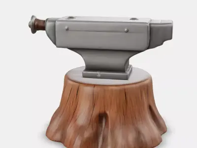 Dark Forged Anvil On Stump Low-poly 3D model