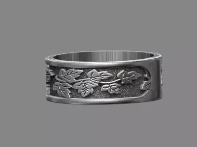 Floral Oak leaves wedding band ring 3D print model