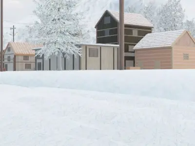 Snowy Mountain Village 3D model 7