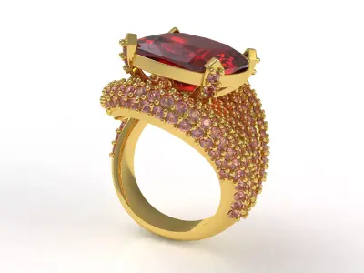 Ruby Cushion Stone Cocktail Ring 3D print model
