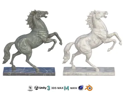 Rearing horse marble statue Low-poly 3D model