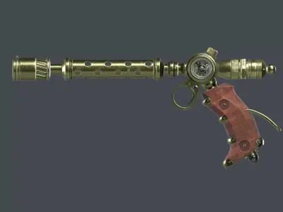 Steampunk Brass Gun PBR game ready Low-poly 3D model
