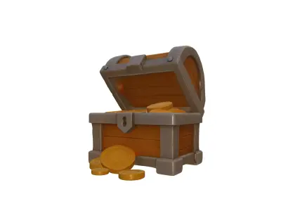 Open Wooden Treasure Chest Filled With Gold Coins 3D Model Low-poly 3D model